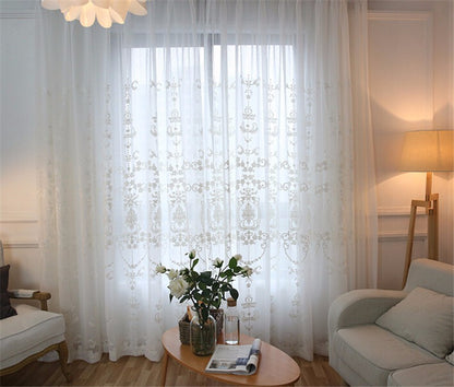 New Translucent Embroidered Window Screen White European Style