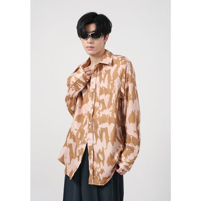 Korean Style Loose Shoulder Pads Design Printed Long Sleeves