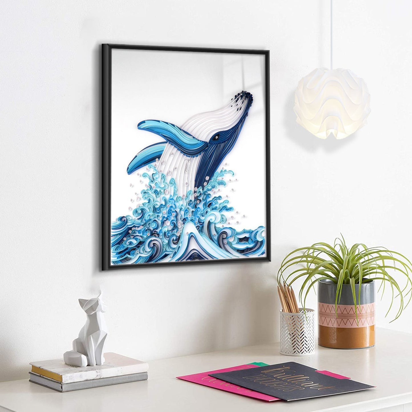 Pintura de papel acolchada, artesanías hechas a mano creativas, ballena de 20 pulgadas