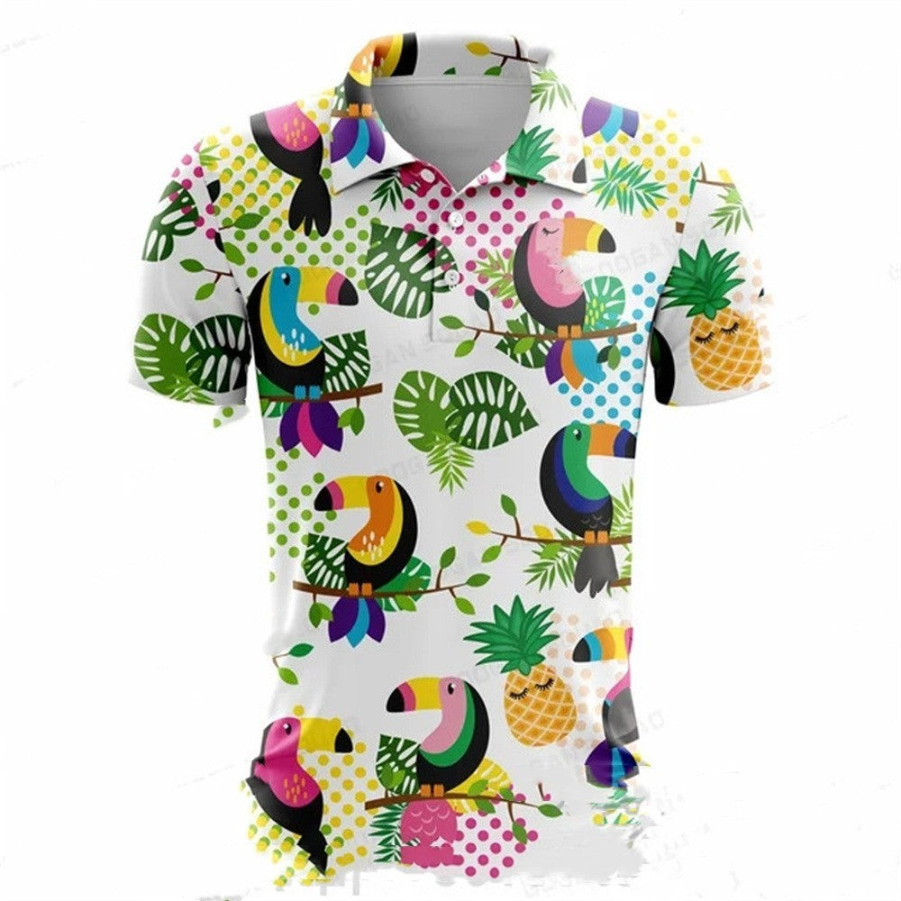 Summer Golf Polo Shirt Men's Printed Short Sleeve