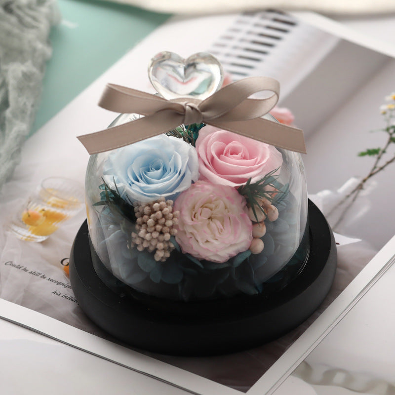 Coffret cadeau d'anniversaire pour la saint-valentin, couvercle en verre, grande Rose, fleur immortelle