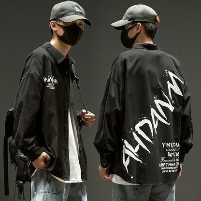 Chemise à manches longues pour hommes, vêtements de travail Hip Hop avec lettres imprimées, veste fine