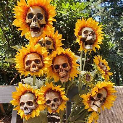 Skull Sunflower Halloween Decoration Atmosphere Garden Simulation Flower Ornament For Home Garden Decoration