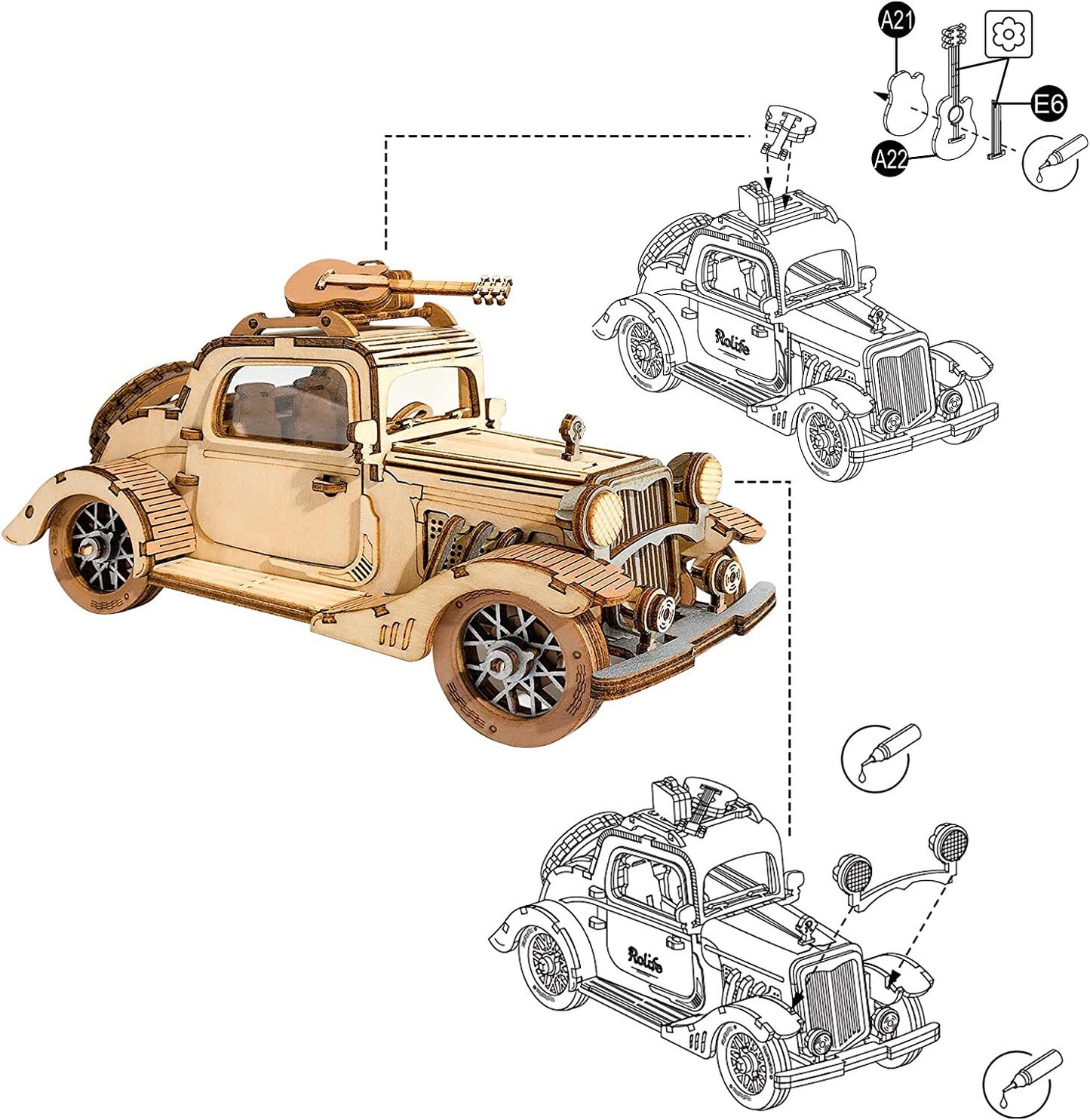 Robotime Rolife modèle de voiture Vintage 3D Puzzle en bois jouets pour enfants enfants