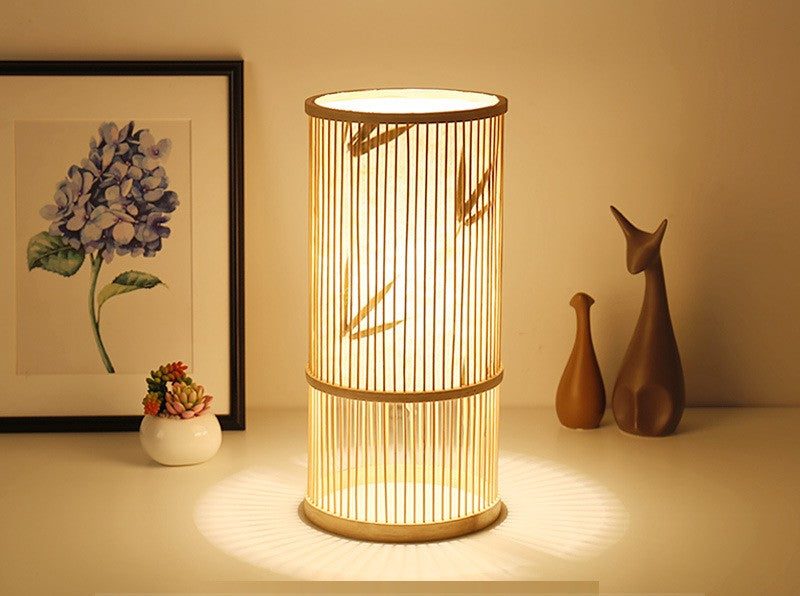 Tea Room Bamboo Woven Table Lamp Study Night Light Adjustable Light Warm Zen Bedside Lamp