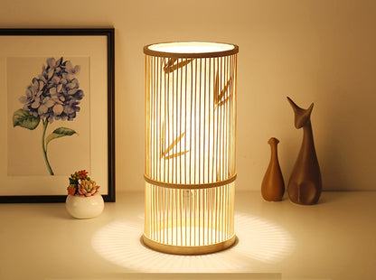 Tea Room Bamboo Woven Table Lamp Study Night Light Adjustable Light Warm Zen Bedside Lamp