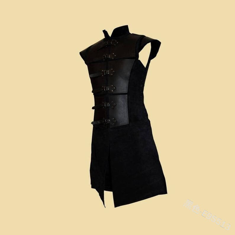 Stand Collar Sleeveless Leather Button Unisex Top Medieval Art