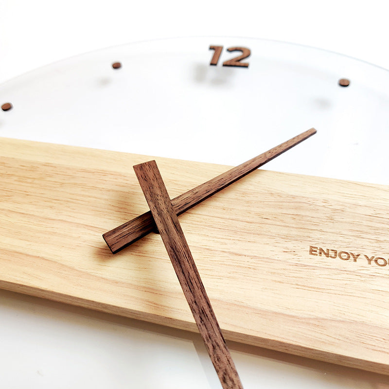 Horloge murale en verre acrylique en bois massif, décoration de salon de maison