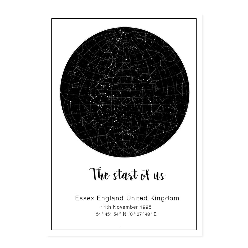 Star Map And Moon Phases Canvas Painting Black And White Poster Wall Art Picture