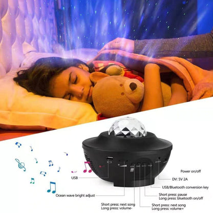 Proyector de luz LED de estrella con USB, luz nocturna con música, onda de agua estrellada, Bluetooth, activado por sonido, decoración de luz