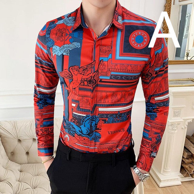 Chemise imprimée Masculina Baroque Slim Party Chemise Homme