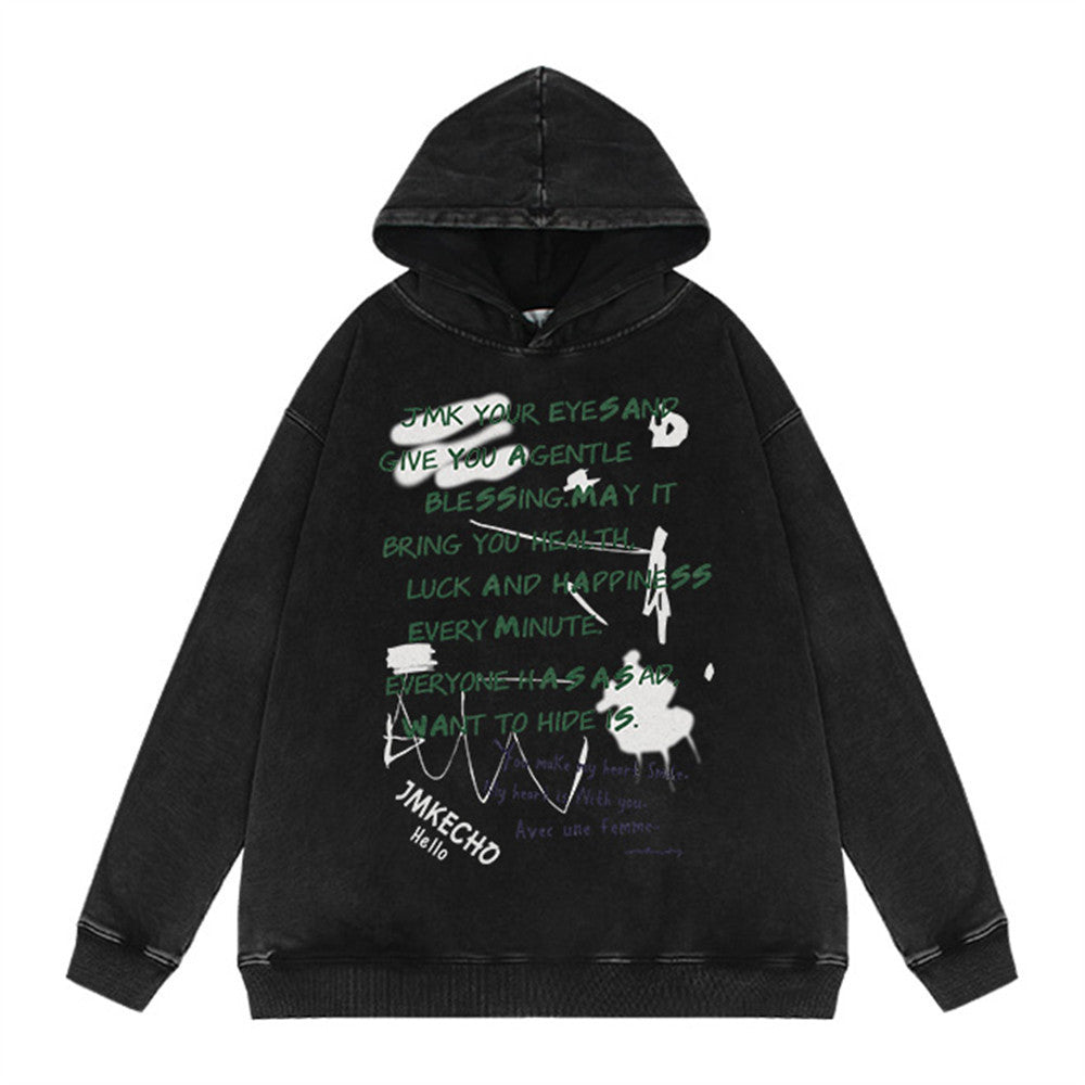 Letter Graffiti Printed Hoodie Male