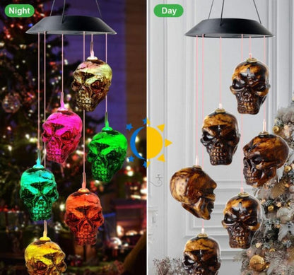 Solar Wind Chimes Skull Pumpkin Lantern Outdoor Garden Halloween Decoration Light