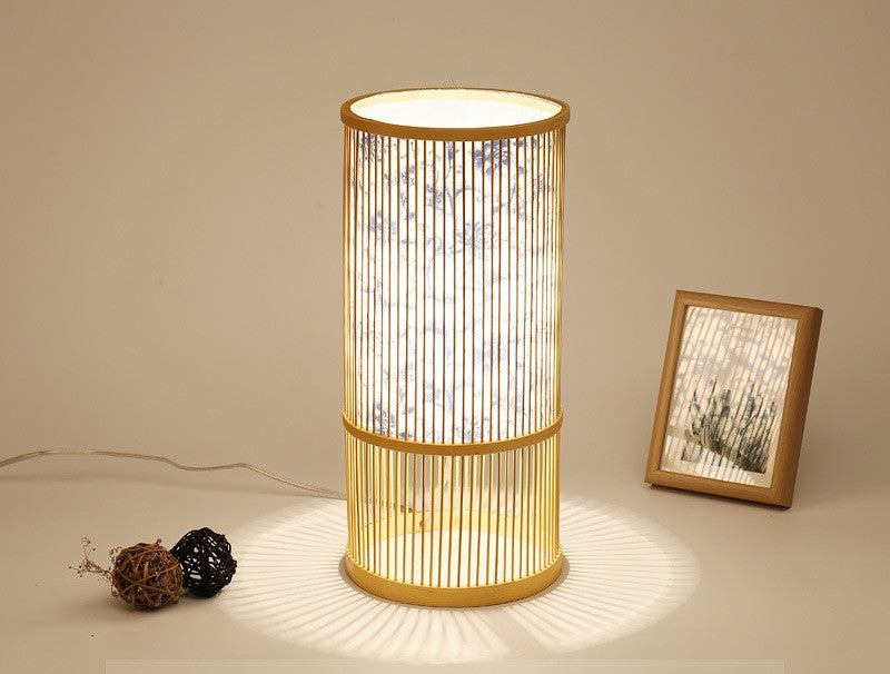 Tea Room Bamboo Woven Table Lamp Study Night Light Adjustable Light Warm Zen Bedside Lamp