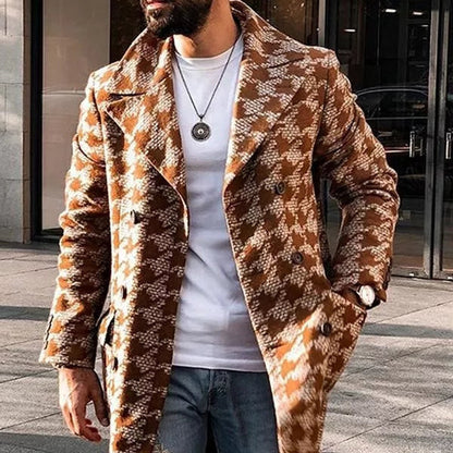 abrigo de hombre estampado de moda con cuello de traje de longitud media de invierno