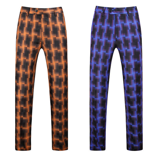 Printed Men's Suit Casual Pants Straight Slim Fit Trousers