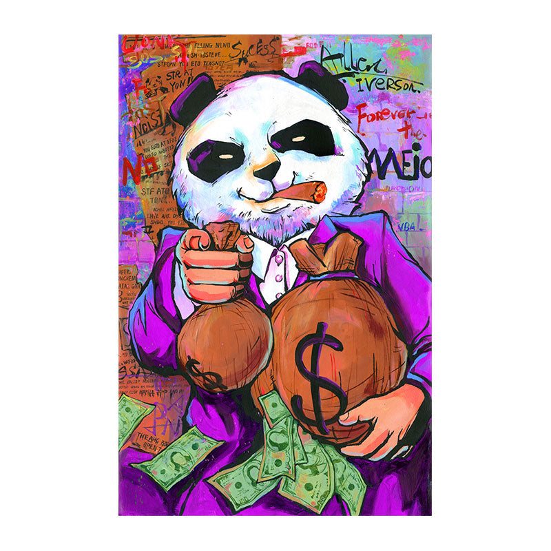 Purple Panda Funny Picture Money Bag Canvas Painting