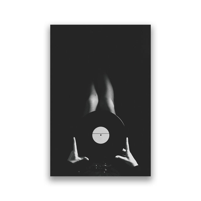 Retro Music Wall Art Black & White Vinyl Record Poster