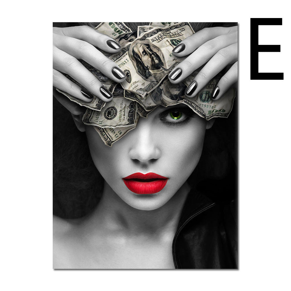 Wall Art Poster Red Lips Smoking Woman Clock Picture Canvas Painting