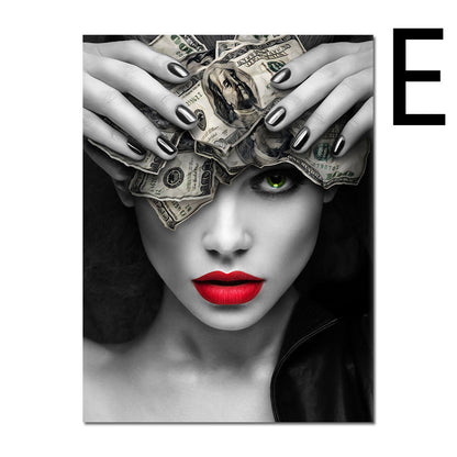 Wall Art Poster Red Lips Smoking Woman Clock Picture Canvas Painting