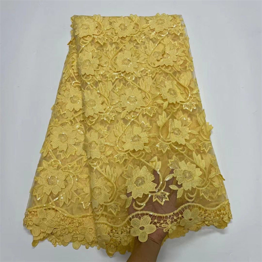 Water Soluble Lace With Sequins Embroidered Flower Texture Mesh Fabric