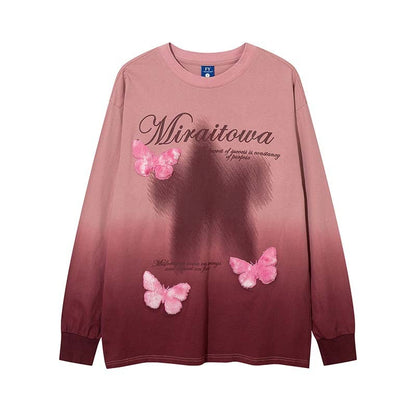 Men's Letter Printed Butterfly Gradient Long Sleeve T-shirt