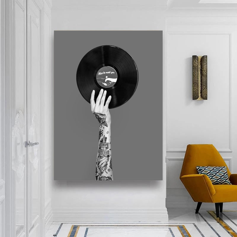 Retro Music Wall Art Black & White Vinyl Record Poster