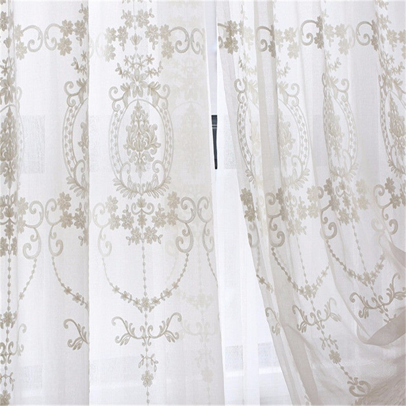 New Translucent Embroidered Window Screen White European Style