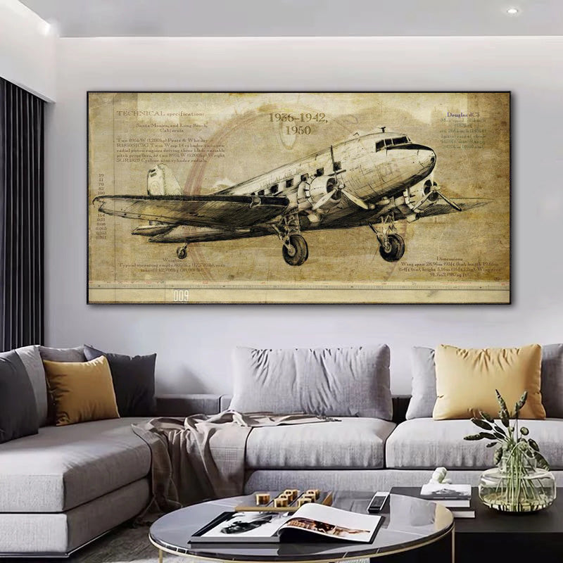 Affiche imprimée d'avion Vintage, peinture sur toile