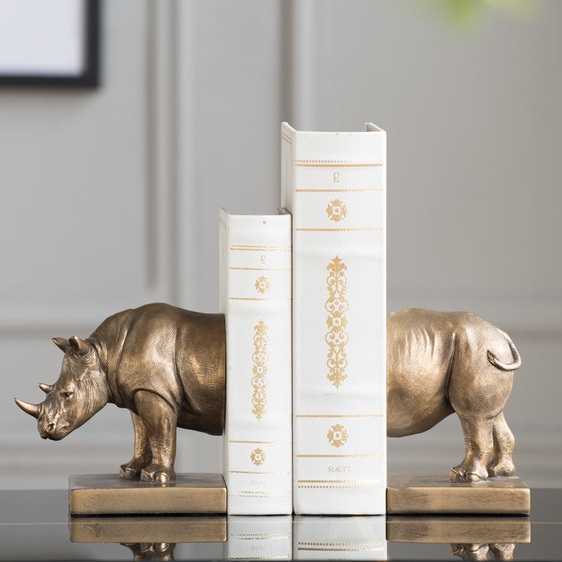 Ornements de rhinocéros, serre-livre en forme d'animal, décoration américaine faite à la main, bout de livre en résine, artisanat