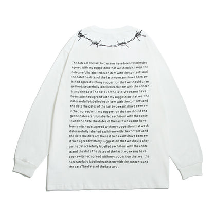 Letter Printed Long Sleeve Men's Loose Round Neck Pullover Bottoming Shirt