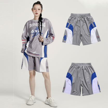 Sports Color Matching Printed Loose Cropped Pants