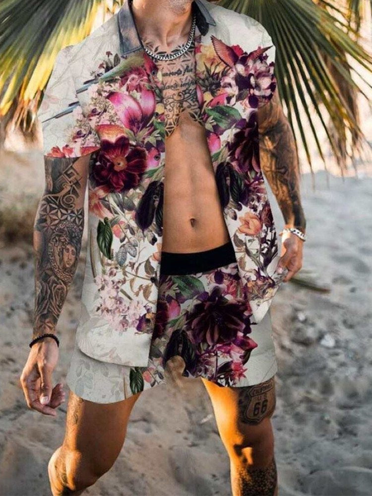 Camisa casual estampada Pantalones cortos de playa Traje para hombre