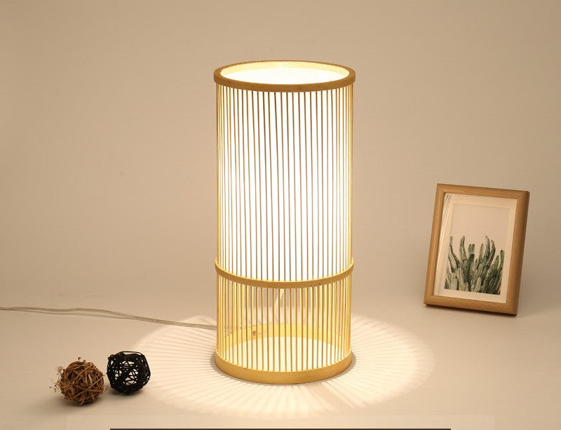 Tea Room Bamboo Woven Table Lamp Study Night Light Adjustable Light Warm Zen Bedside Lamp