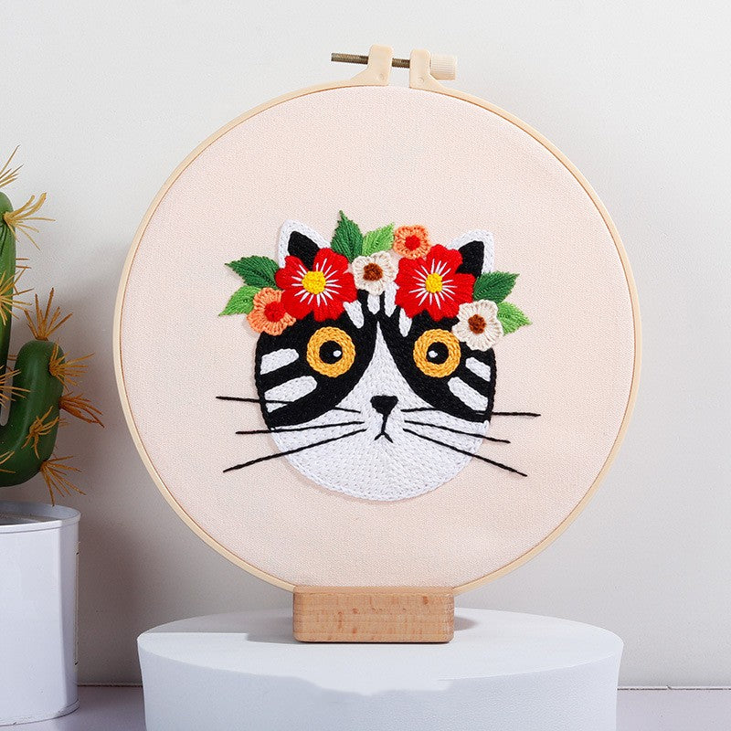 New Original Diy Handmade Embroidery Material Pack European Abstract Cat Animal