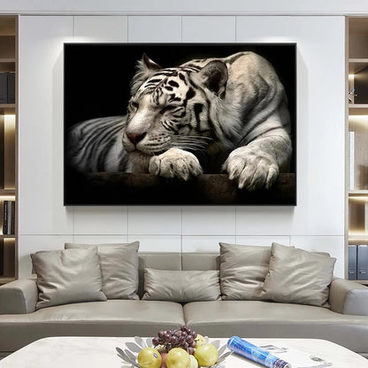 Pintura en lienzo de animales modernos, carteles en blanco y negro con cabeza de tigre