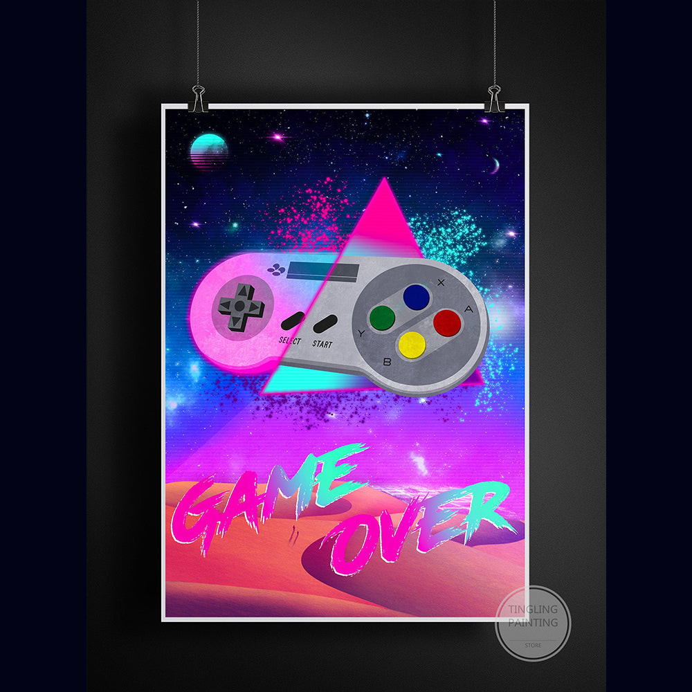 Pintura en lienzo de póster de juego de neón retro