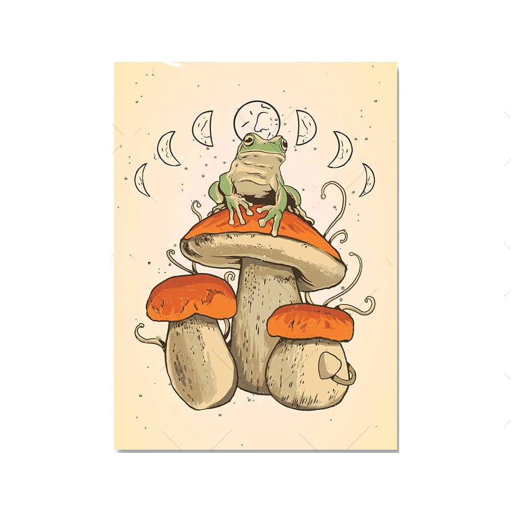 Home Decor Frog Mushroom Canvas Painting Wall Poster