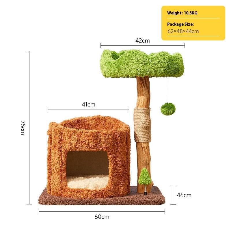 Nido de árbol trepador para gatos de madera maciza integrado sin cubrir un área