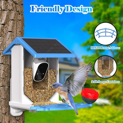 Smart Bird Feeder With Camera,Solar-Powered WiFi 4MP Live Camera,AI Identify Bird Species Auto Capture Garden Bird Watching&Motion Detection,Ideal Gift For Bird Lovers,Blue