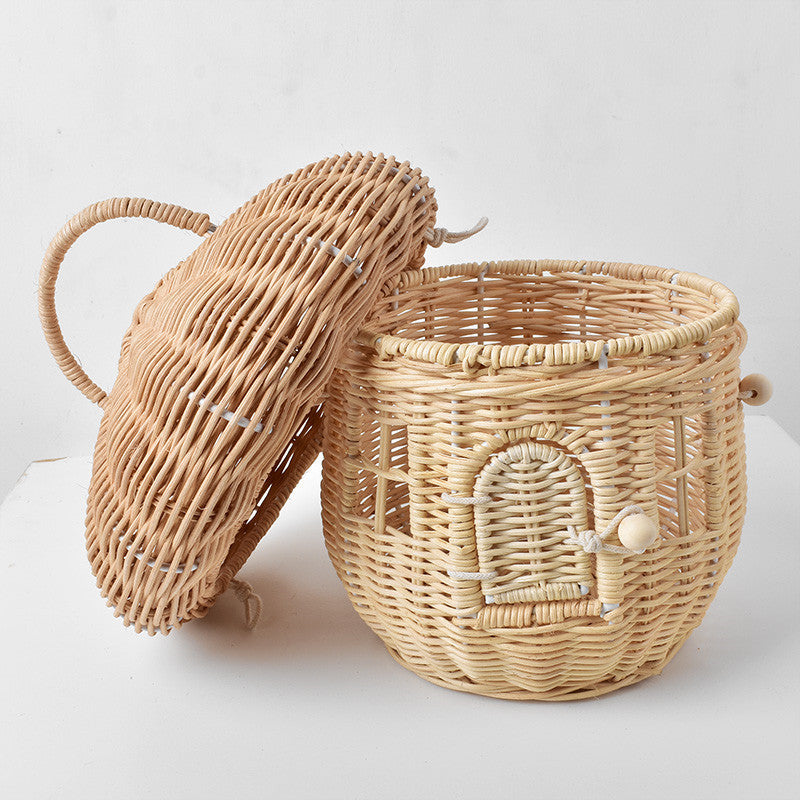 Sac tissé en rotin champignon pour enfants, petit panier nordique, boîte de rangement de jouets pour garçons et filles, décoration de chambre d'enfants