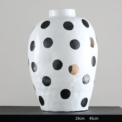 Large Wave Dot Art Big Belly Ceramic Vase Decoration Home