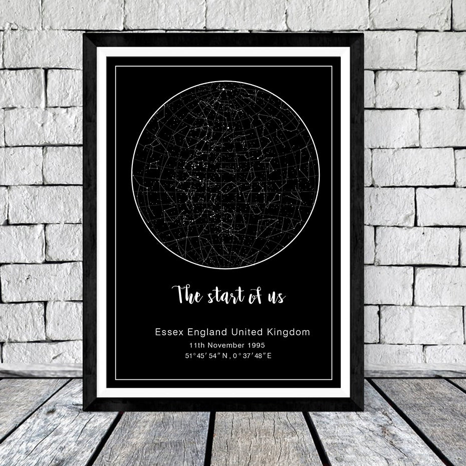 Mapa de estrellas y fases de la luna, pintura en lienzo, póster en blanco y negro, imagen artística de pared