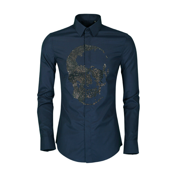 Men's Shirt Crystal Diamond Skull Long Sleeve