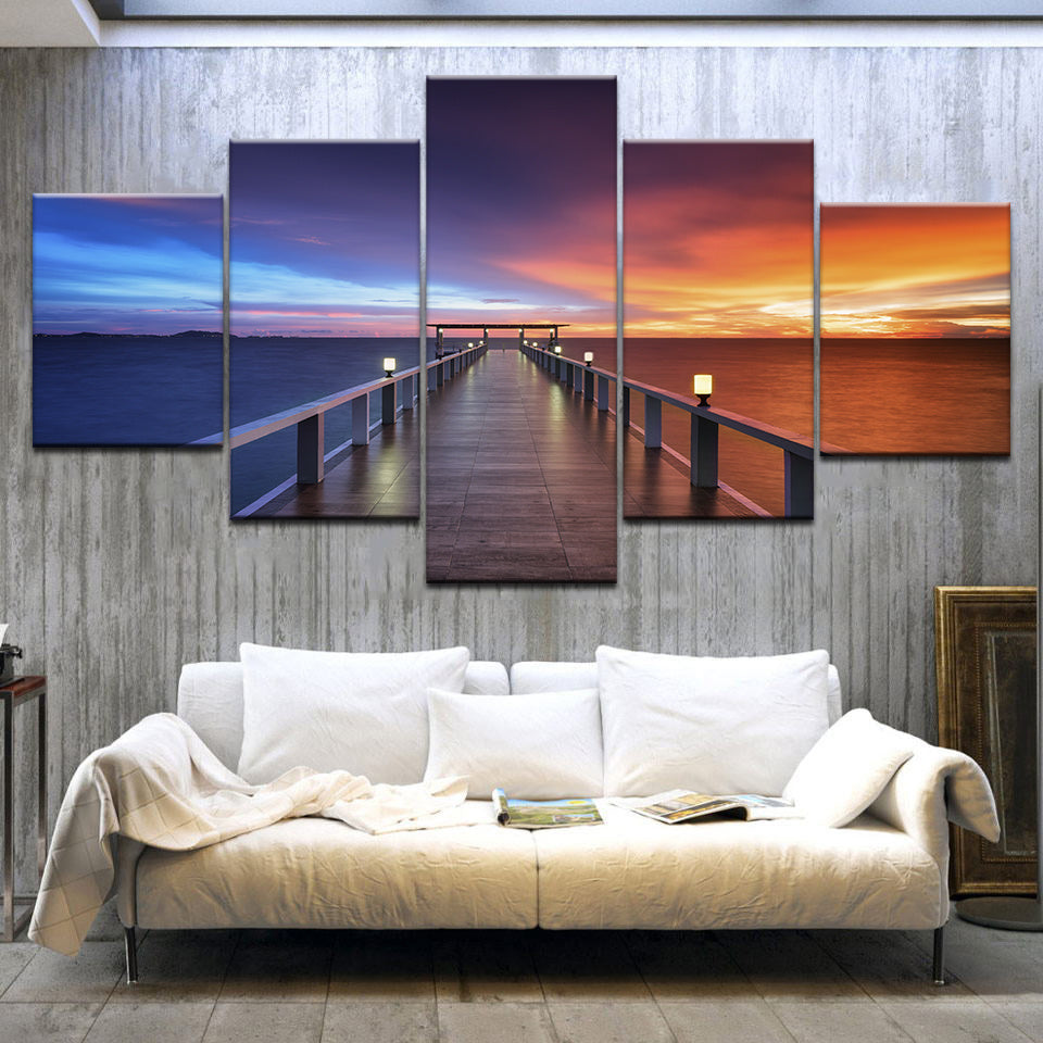 Affiche murale imprimée, décor de maison, beau pont de coucher de soleil, peinture de paysage naturel, images de lac