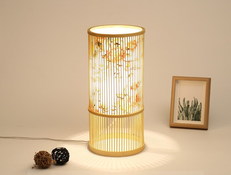 Tea Room Bamboo Woven Table Lamp Study Night Light Adjustable Light Warm Zen Bedside Lamp