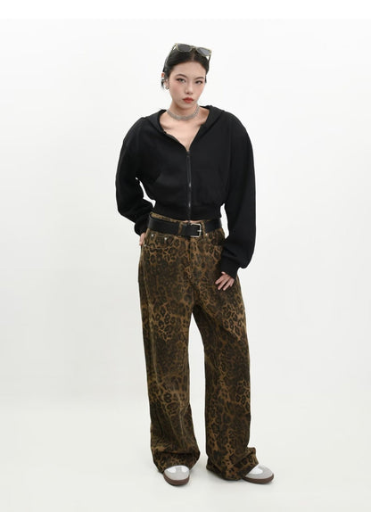 Pantalones casuales con estampado de leopardo retro para mujer