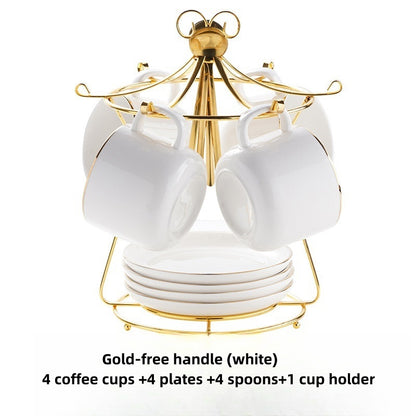 Simple Gold-painted Coffee Cup Suit Luxury Ceramic European-style Latte Art Afternoon Tea With Shelf