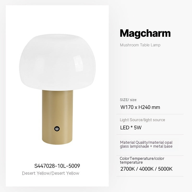 Petite lampe de bureau champignon, chargement sans fil, lumière d'ambiance tactile