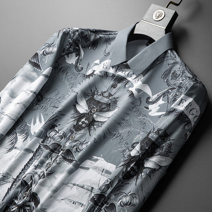 Camisa estampada para hombre Camisa sin hierro de moda de manga larga